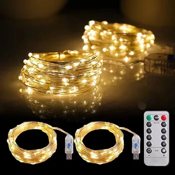 Приказна светлина с дистанционно управление Парти Сватбата е Празник на светлината Начало декор 8-защитен USB LED Меден проводник Светлинна венец Коледна украса