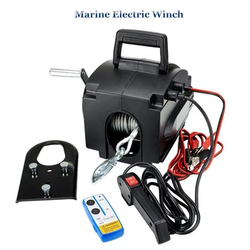 Морска електрическа лебедка 12v 3500 паунда, преносима електрическа лебедка за морски яхти, малък кран-трактор с безжично дистанционно управление
