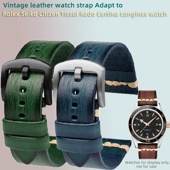 Качествена кожена каишка 20 mm 22мм 24мм модерен сиво-синя каишка за мъже ретро каишка за часовник с катарама от неръждаема стомана