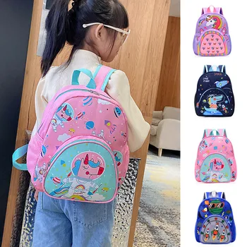 Училищна чанта за детска градина с анимационни принтом еднорог и динозавър, сладък моден детска раница за мъже и жени, детска раница