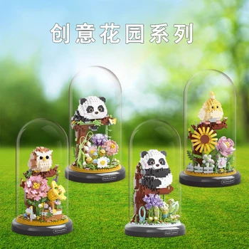 Градивните елементи на Kawaii Panda Бухал Модел цветна градина Домашни Птици В събирането на Пластмасови 3D Елементите Играчка За подаръци с капак на дисплея