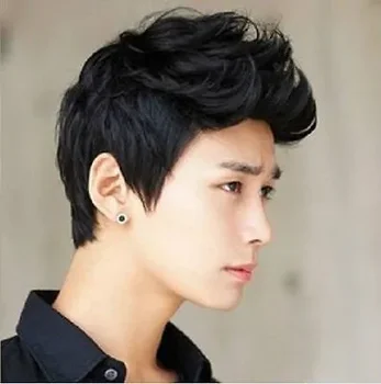 Безплатна доставка Красив Модерен Кратък Черна перука за момчета Корейски Мъжка перука