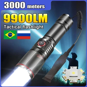 9900LM Военни тактически фенери Мощен фенер на далечни разстояния Акумулаторна тактически фенер Ловен led фенерче за самозащита