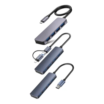 Хъб USB C Алуминий USB адаптер Type C/USB 4-портов USB Високоскоростен USB сплитер, жак за преобразуване на захранващия ключ 51BE