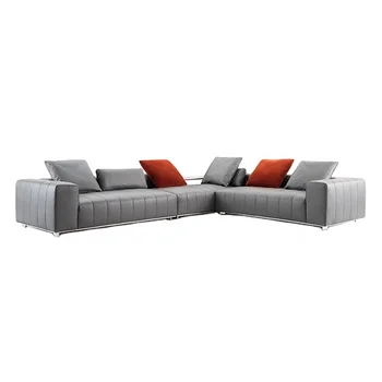 Модерен Минималистичен мебели в италиански стил, Голямо седло L-образна форма, Кожени, Метални крачета, Секционни Ъглов диван за Приемна, Офис диван
