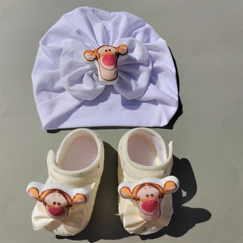 [1 чифт ] Бял памучен обувки с принтом тигри в стил аниме с улыбающимся лице Есен-пролет 0-8 м за деца, най-новият е най-добрият подарък за бебе душ