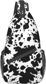 Чанта-прашка с краве принтом, раница през рамо, черна нагрудная чанта с шарките на фермерите кожи на животните с принтом на млечни Крави, Селски Воловья Кожа